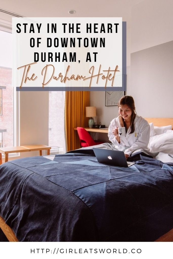 The Durham Hotel - Linda sitting in bed in a hotel room